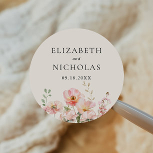 Elegant Watercolor Wildflower Garden Wedding Classic Round Sticker