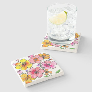 Elegant Watercolor Wildflower Garden Wedding Coast Stone Coaster