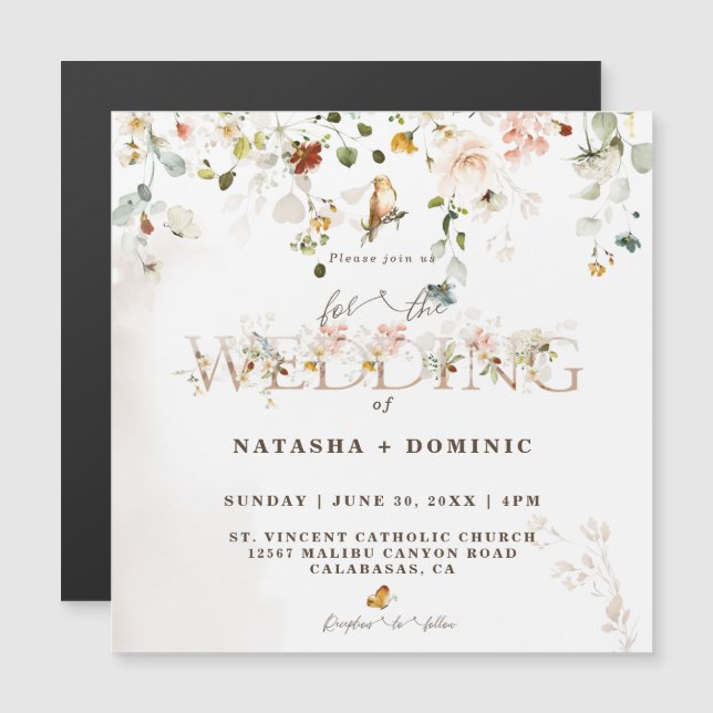 Elegant Watercolor Wildflower Garden Wedding Magne (Front/Back)