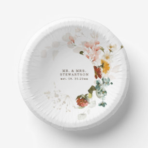 Elegant Watercolor Wildflower Garden Wedding Paper Plate