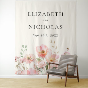 Elegant Watercolor Wildflower Garden Wedding Tapestry