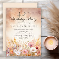 Elegant Watercolor Wildflower Meadow 40th Birthday