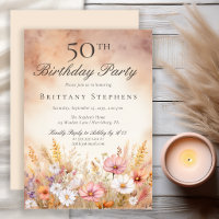 Elegant Watercolor Wildflower Meadow 50th Birthday