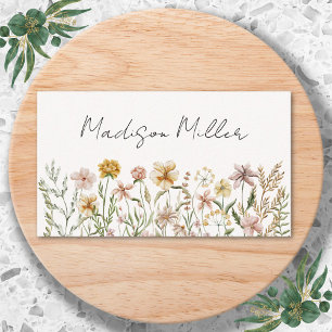 Elegant Watercolor Wildflower Meadow Floral Business Card