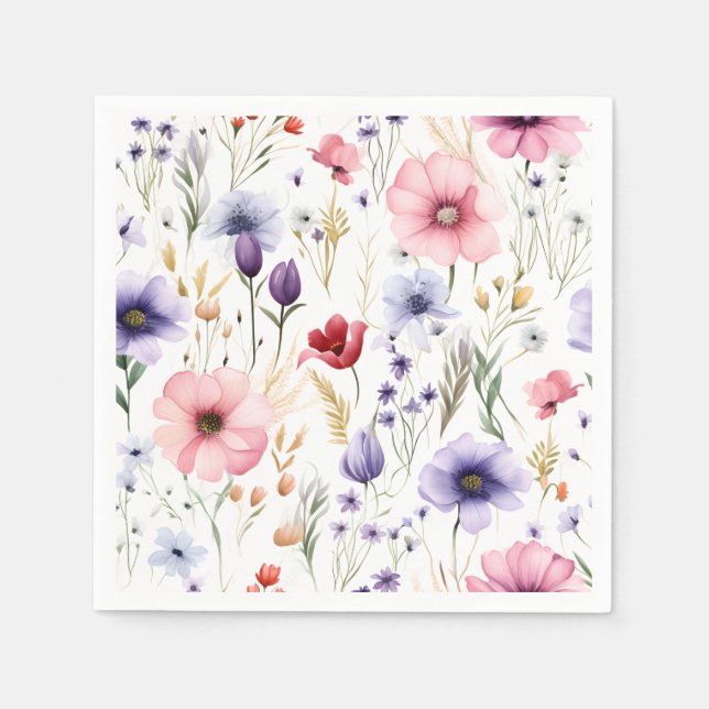 Elegant Watercolor Wildflower Napkin (Front)