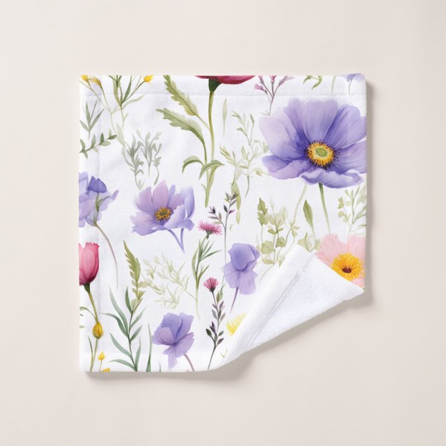 Elegant Watercolor Wildflower Wash Cloth (Wash Cloth)