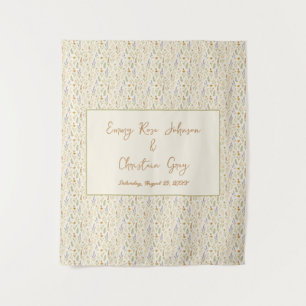 Elegant Watercolor Wildflower Wedding Backdrop Tapestry