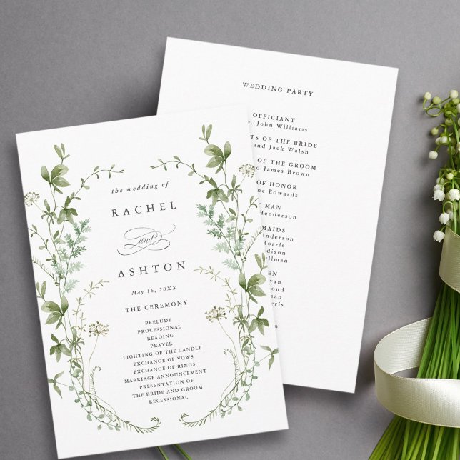Elegant Watercolor Wildflower Wedding Ceremony Programme (Creator Uploaded)