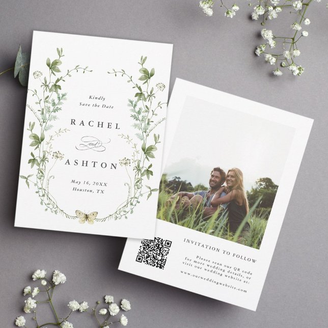 Elegant Watercolor Wildflower Wedding Photo Save The Date (Creator Uploaded)