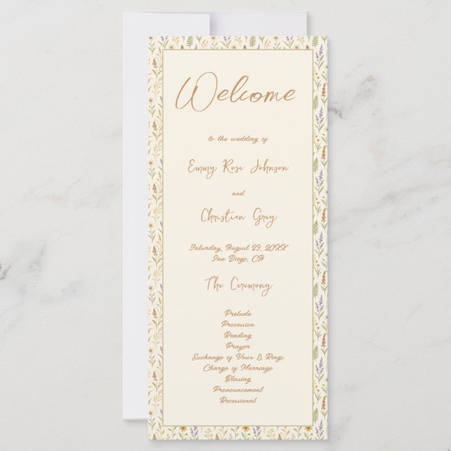 Elegant Watercolor Wildflower Wedding Program (Front)