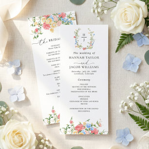 Elegant Watercolor Wildflower Wedding Program Programme