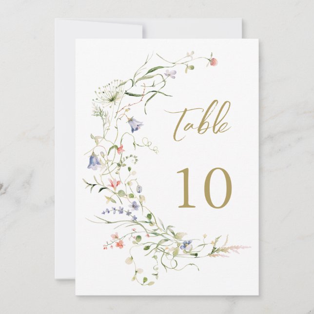 Elegant Watercolor Wildflower Wedding Table Number (Front)