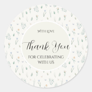 Elegant Watercolor Wildflower Wedding Thank You Classic Round Sticker
