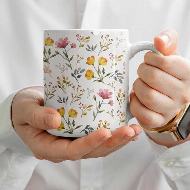 Elegant Watercolor Wildflower White Coffee Mug (Creator Uploaded)