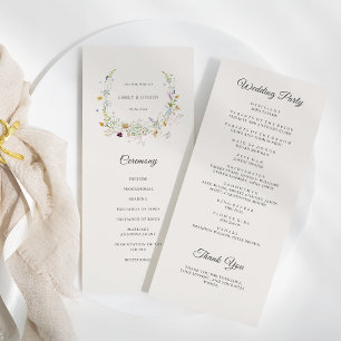 Elegant Watercolor Wildflower Wreath Beige Wedding Programme
