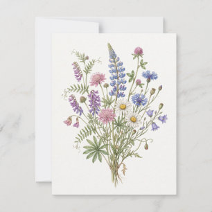 Elegant Watercolor Wildflowers Bouquet Art Card