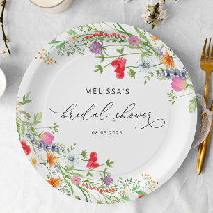 Elegant Watercolor Wildflowers Bridal Shower Paper Plate