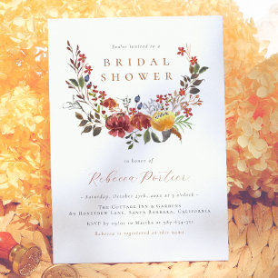 Elegant Watercolor Wildflowers Fall Bridal Shower Invitation