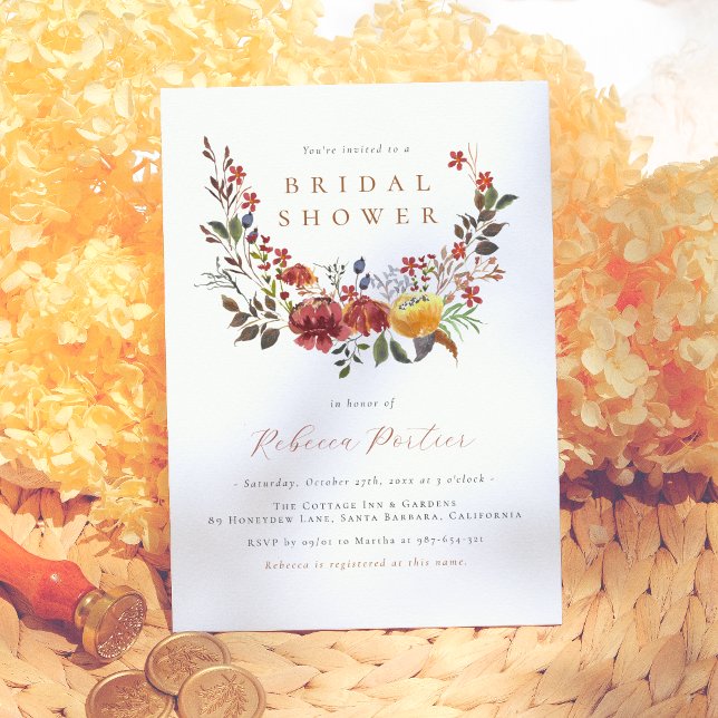 Elegant Watercolor Wildflowers Fall Bridal Shower Invitation (Creator Uploaded)