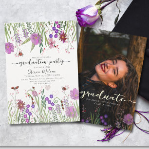 Elegant Watercolor Wildflowers Graduation Party Invitation