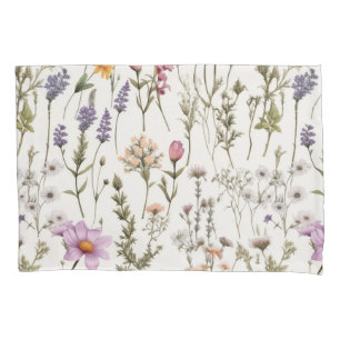 Elegant Watercolor Wildflowers Pattern Pillowcase