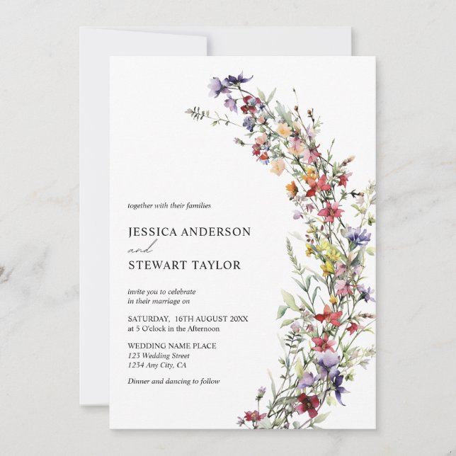  Elegant Watercolor Wildflowers Photo Wedding Invitation (Front)