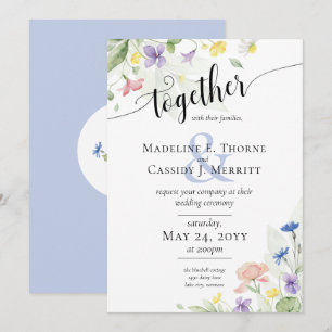 Elegant Watercolor Wildflowers Rainbow Wedding Invitation