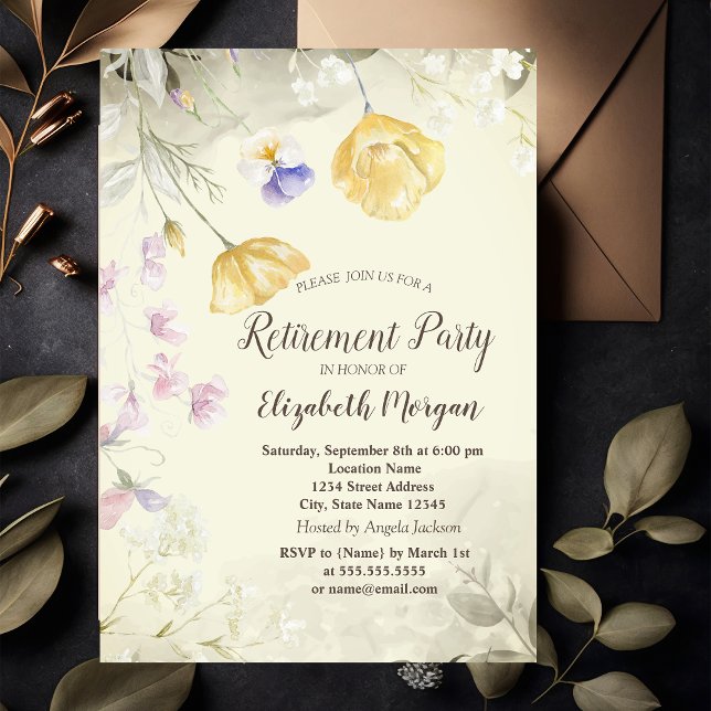 Elegant Watercolor Wildflowers Retirement  Invitation (Creator Uploaded)