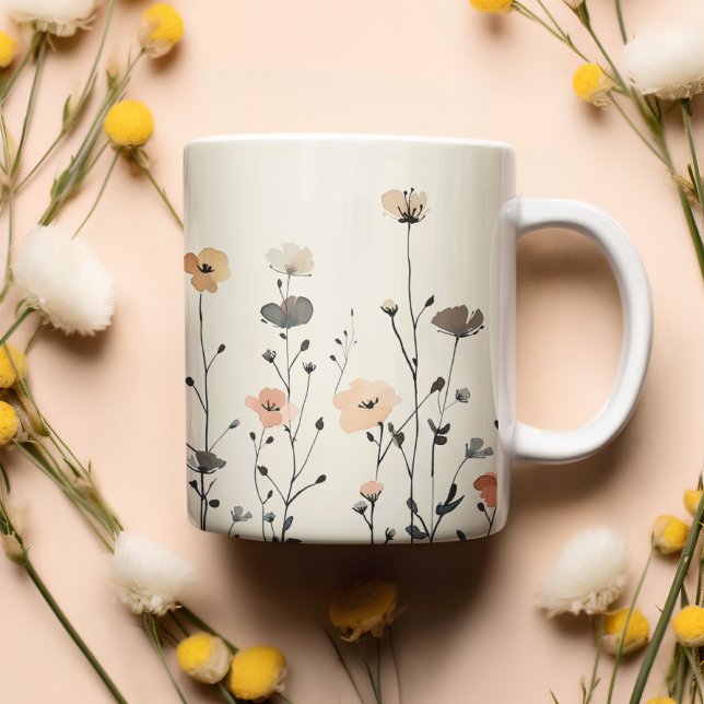 Elegant Watercolor Wildflowers Rustic Two-Tone Coffee Mug (Creator Uploaded)