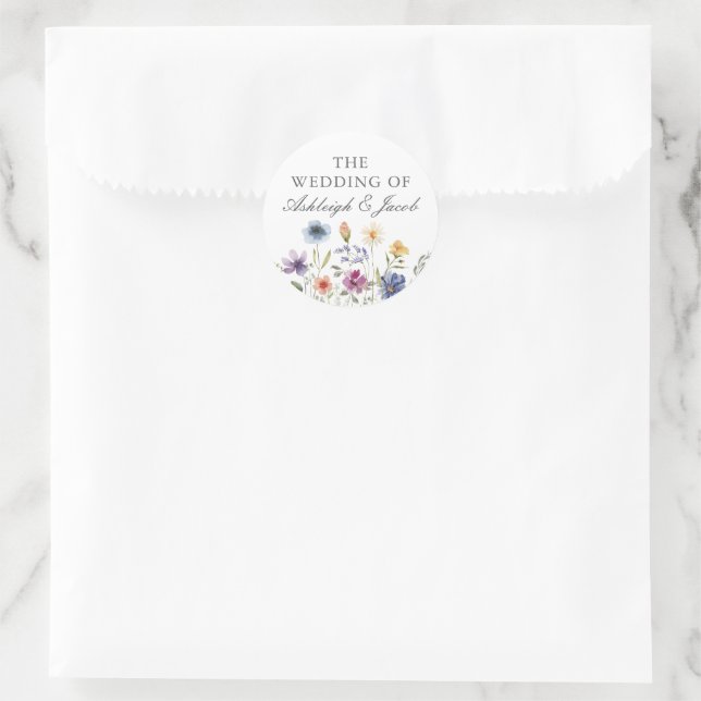 Elegant Watercolor Wildflowers Spring Wedding Classic Round Sticker (Bag)