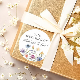 Elegant Watercolor Wildflowers Spring Wedding Classic Round Sticker