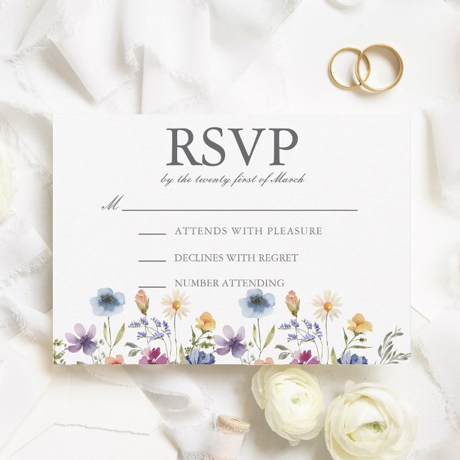 Elegant Watercolor Wildflowers Spring Wedding RSVP Card (Creator Uploaded)