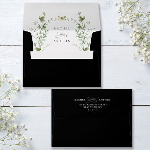 Elegant Watercolor Wildflowers Wedding Black Envelope