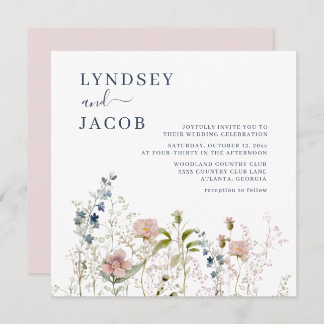 Elegant Watercolor Wildflowers Wedding Invitation (Front/Back)