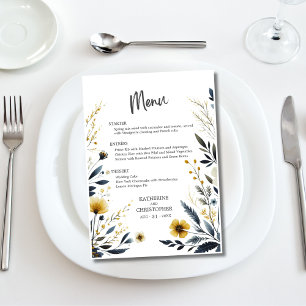Elegant Watercolor Wildflowers Wedding Menu