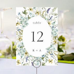 Elegant Watercolor Wildflowers Wedding Table Number