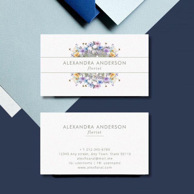 Elegant Watercolor Wildflowers Wreath Business Card (Elegant Watercolor Wildflowers Wreath Business Card)