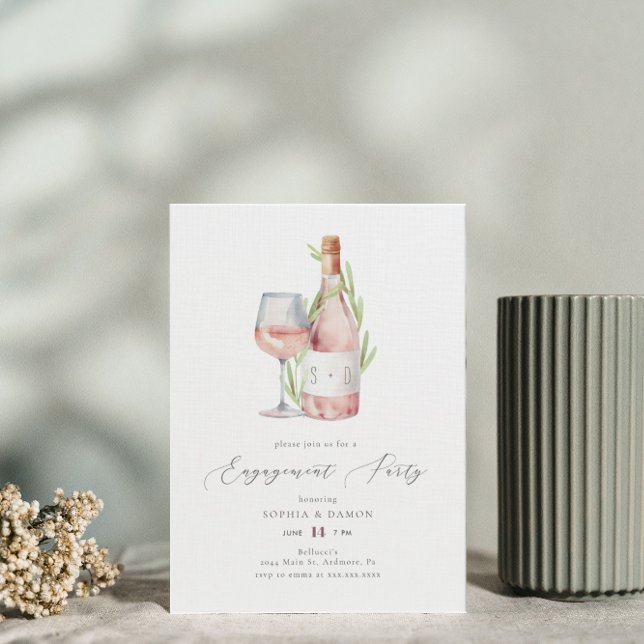 Elegant Watercolor Wine Monogram Engagement Party Invitation (Creator Uploaded)