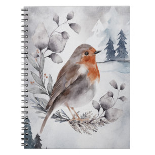 Elegant Watercolor Winter American Robin Notebook