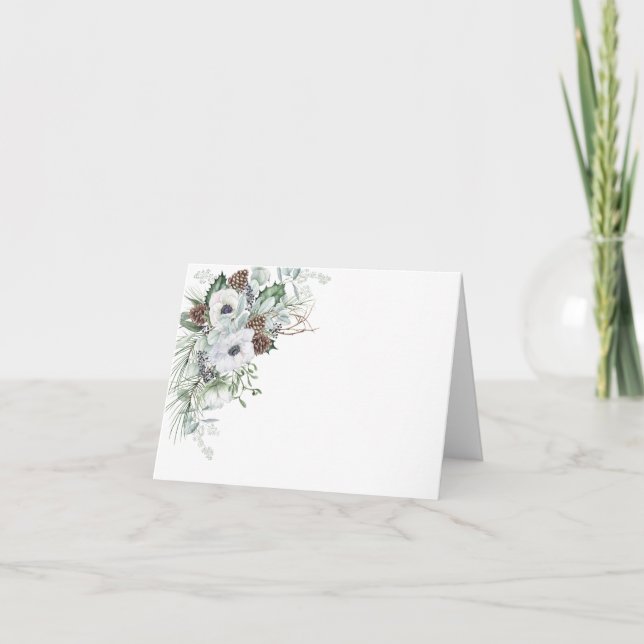 Elegant Watercolor Winter Anemones flowers bridal  Thank You Card (Front)