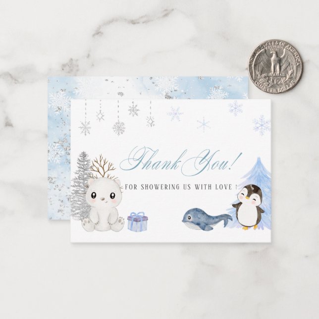 Elegant Watercolor Winter arctic animals Baby show Card (Front/Back In Situ)