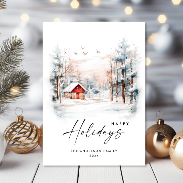 Elegant Watercolor Winter Christmas Landscape Holiday Card (Creator Uploaded)