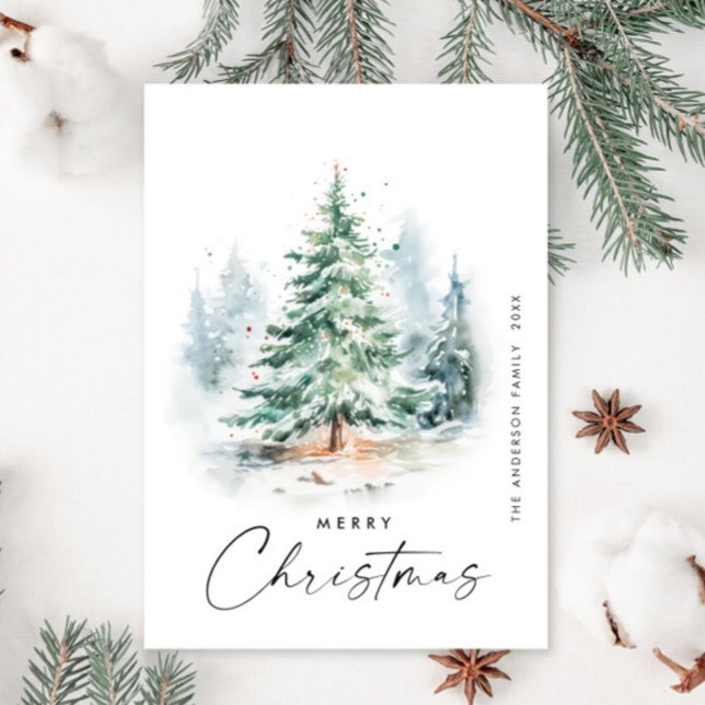 Elegant Watercolor Winter Christmas Pine Tree Holiday Card (Creator Uploaded)