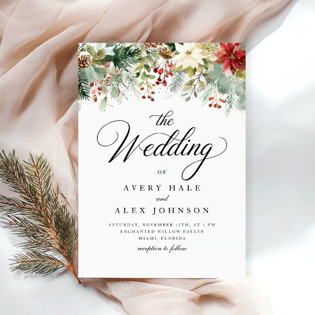 Elegant Watercolor Winter Christmas Wedding  Invitation (Creator Uploaded)