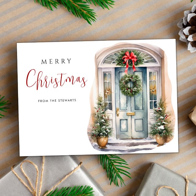Elegant Watercolor Winter Door Christmas Holiday Card (Creator Uploaded)
