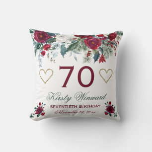 Elegant Watercolor Winter Flowers Birthday Cushion