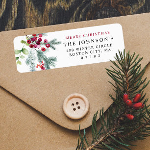 Elegant Watercolor Winter Greenery Return Address