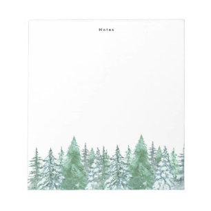 Elegant Watercolor Winter Pine Trees Personalised Notepad