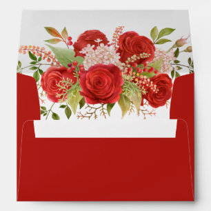 Elegant Watercolor Winter Red Roses and Greenery Envelope