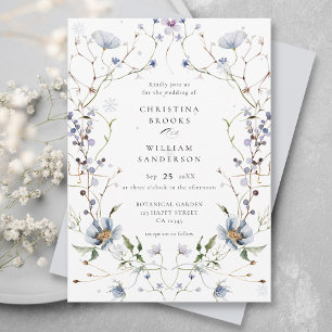 Elegant Watercolor Winter Wildflowers Wedding Invitation